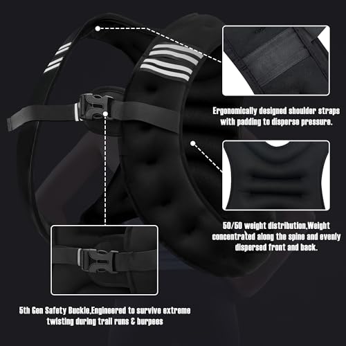 NATURELUX Weighted Vest with Reflective Stripe and Adjustable Buckle Straps, Black, 5 lbs by NATURELUX - Image 5