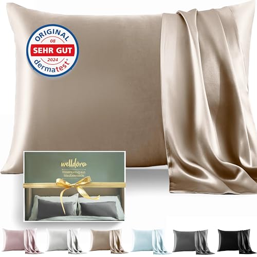 Welldora Kissenbezug aus 100% Seide 40x80 | Hohes Gewicht: 22 Momme, ideal für Haut und Haar | Höchste Güteklasse 6A | Oeko-Tex zert. in der...