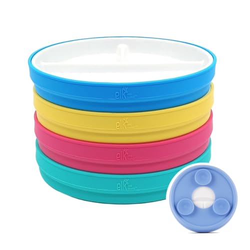 Image of Elk and Friends Kids 6.7” Porcelain Divided Plates with Silicone Suction Sleeves | Suitable for Babies/Kids/Toddlers | Microwave & Dishwasher Safe | Non Slip | Snack Dishes | 4 Pack