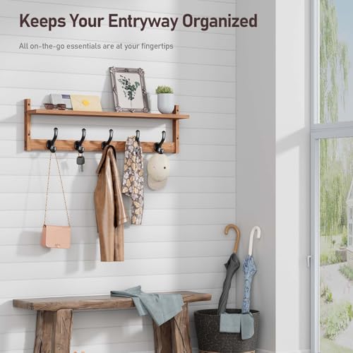 Tatub-29-Coat-Rack-Wall-Mount-with-Shelf-Wood-Wall-Hooks-with-Storage-Entryway-Shelf-with-5-Hangers-for-Bathroom-Living-Room-Bedroom-Rustic-Brown Tatub 29 Coat Rack Wall Mount with Shelf Wood Wall Hooks with Storage Entryway Shelf with 5 Hangers for Bathroom Living Room Bedroom Rustic Brown