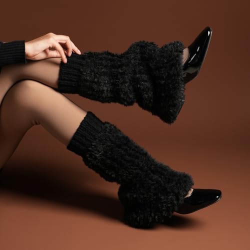 Image of Theater Women Banded Plush Ribbed Leg Warmer - Black | Soft Ribbed Knit with Contrast Band | Stretchable & Stylish | Free Size Layer