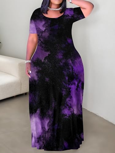 Image of SUZONANA Plus Size Dresses for Women Summer Casual Maxi Dress Short Sleeve Loose Vacation Dress
