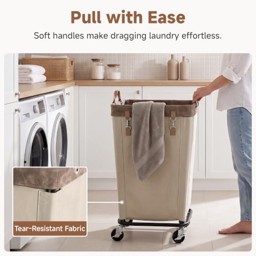Image of StorageWorks Laundry Hamper with Wheels, Rolling Laundry Basket, Dirty Clothes Hamper for Hotel, Home, Closet, Dorm (Light Khaki, 110L)