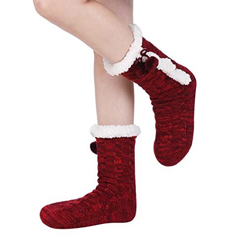 Image of Chassic Sherpa Lined Slipper Socks for Women, Non-Slip Cozy Winter House Socks, Soft Fuzzy Socks, Gifts for Women & Ladies Stocking Stuffers