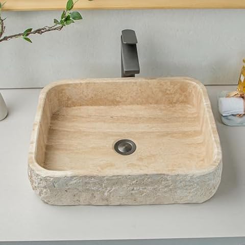 FACAISHI Beige Travertine Vessel Sink Cover