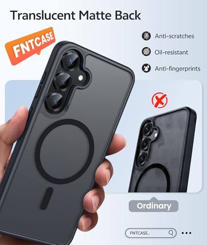 Image of FNTCASE for Samsung Galaxy S25 Plus Case: Samsung Galaxy S24 Plus Phone Case [Fit with Magsafe] Translucent Matte Case [Screen Protector] Military Grade Shockproof Protective Phone Cover-Black