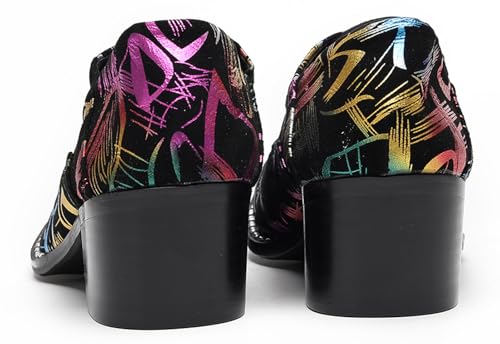 Santimon Mens Pointed Toe Lace Up Dress Shoes with Metal Tip – Western Formal Oxfords with Colorful Pattern, Snake Print & Graffiti Design – Stylish Party Stage Prom Shoes4