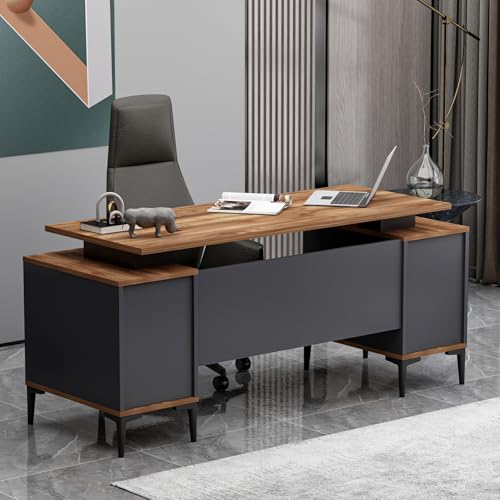 Homidea Branco Scrivania Direzionale – Scrivania da ufficio moderna con spazio di archiviazione (Rovere Antracite)