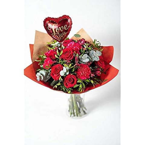Love You Bouquet - Will Arrive Next Working Day Free Love You Balloon Anniversary Bouquet, Fresh Cut Flower Valentine Cover