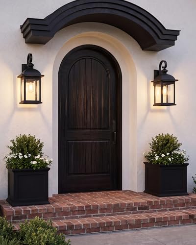 Image of FEMILA 21 inch Outdoor Wall Light Fixture, 2 Pack Modern Outdoor Wall Sconce, Rust-Proof Waterproof Wall Light with Seeded Glass, Ideal for Porch, Patio, Entryway, Garage, 4FD54B2-2PK BK