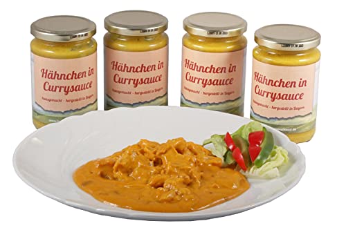 Hähnchencurry im Glas ★ Set mit 4 Gläsern ★ Hausgemacht ★ Hergestellt in Bayern ★ Landmetzger Schiessl ★ Primeversand ★ ca. 1200g