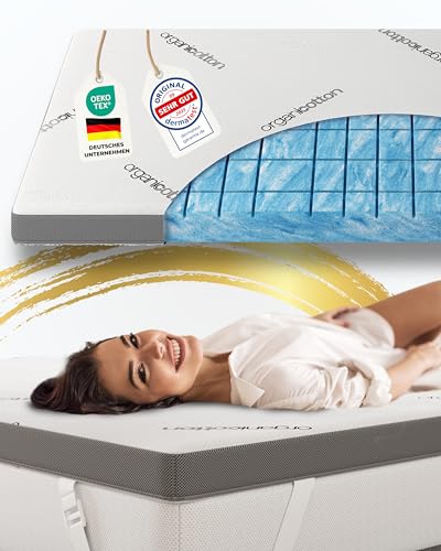 nøvera® Deluxe Gel Topper 80x200 | Hohes RG 50 | Oberstoff aus 100% Bio-Baumwolle | wolkenweicher 7-Zonen Matratzentopper 80x200 | 8cm Matratzenauflage | Luxus Matratzen Topper | Geltopper | Toper