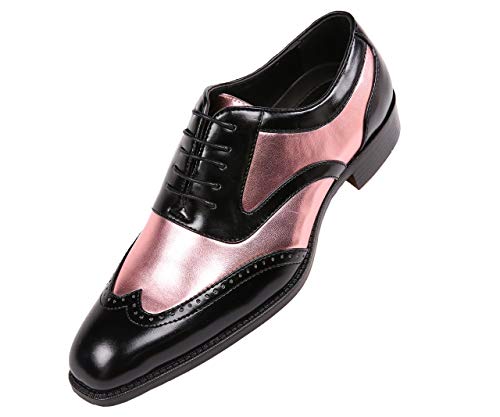 Bolano Lawson Men's Oxford Dress Shoes - Two Tone Metallic Tuxedo Formal Dress Shoes for Men - Designer Formal Wingtip Shoes with Lace Tie (Rose Gold/13)
