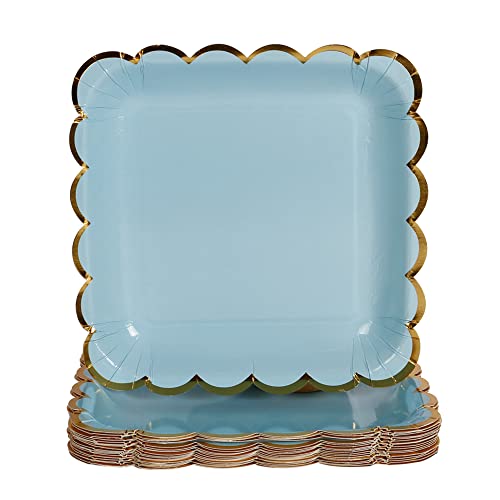 Geeklife Blue Square Paper Plates With Sparkly Gold Foil Border, 7 Inch Disposable Paper Party Plates Bulk , Decorated Dessert Plates Set ,20 Pcs (Hhzy-Zp-Tj-Fx) #TOP3