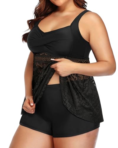 Image of Aqua Eve Women Plus Size Tankini Swimsuit Two Piece Flowy Swimdress Bathing Suits with Shorts