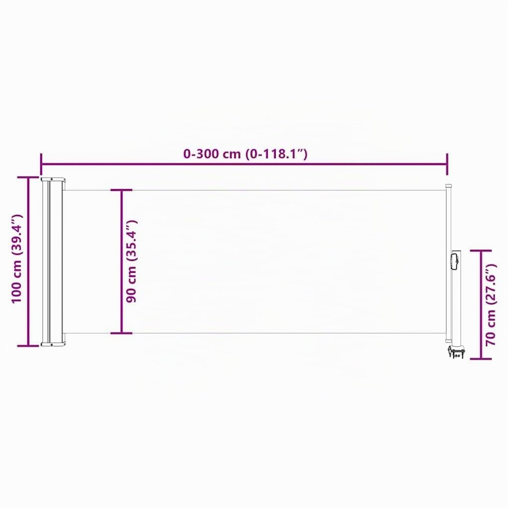 vidaXL Tenda da Sole Laterale Retrattile 100x300 cm Crema Parasole Frangivento