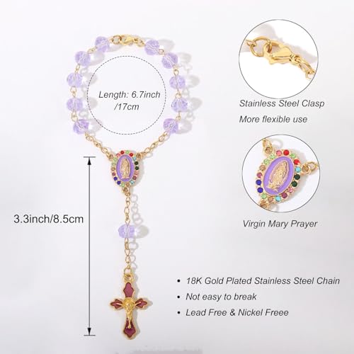 Image of Car Mirror Hanging Accessories,Cross Car Rosary for Rearview Mirror Hanging,Catholic Religious Gifts for Women Men,Wedding Favors Baptism Gifts for Guest (Purple)