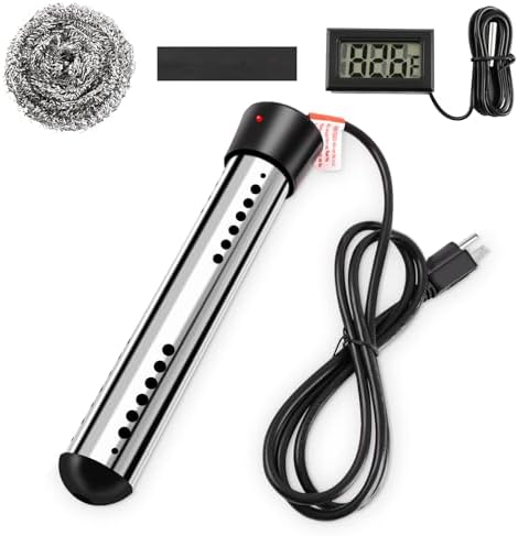Immersion Water Heater, Portable Electric 304 Stainless Heaters with Guard Cover - LCD Thermometer for Above Ground Inflatable Pool Tub Buckets Motorhome Camping Outdoor