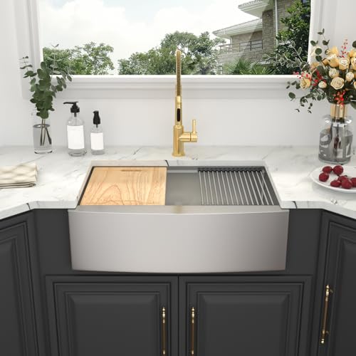 Kichae 30 Inch Farmhouse Sink Stainless Steel Apron Front Farm Sink for Kitchen, Undermount Workstation with Integrated Ledge 30x22 Deep Single Bowl - Thumbnail 3