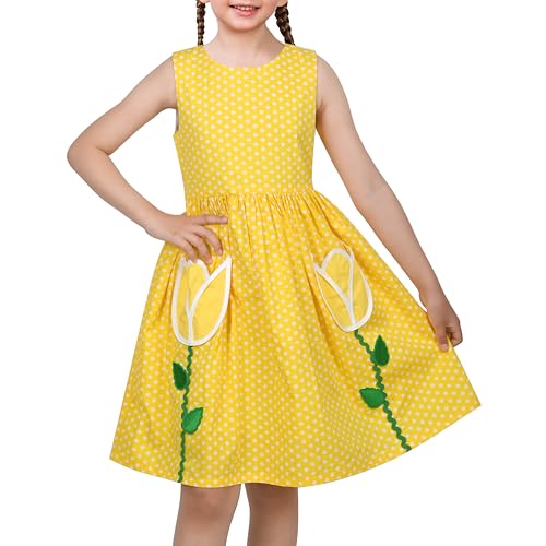 Sunny Fashion Girls Dress Red Polka Dot Pocket Floral Summer Casual Cotton