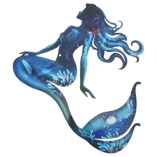 KICHOUSE Decoración de Pared de Sirena de Metal Resistente para Jardín y Patio, Arte Mural para Exteriores E Interiores, Decoración Temática para Piscina y Césped, Pieza Artística Única