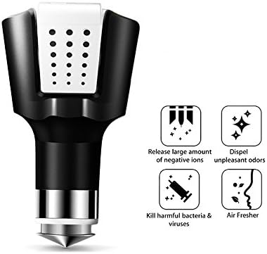 Multi- Car Air Purifier Charger,with Dual Car Quick Charger and Emergency Safety Hammer,Air Freshener,Ionizer,Ionic Air Purifier，Air Cleaner Removes Cigarette Smoke and Bad Odors for All Automobile