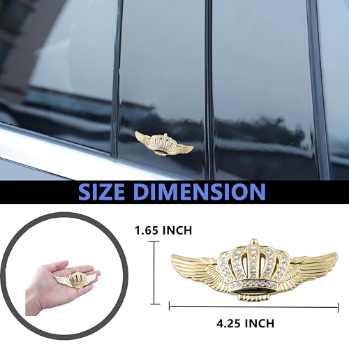 Image of Wing Crown Emblems,Crystal Diamond Crown Car Stickers Decals Decoration for Car SUV Window Laptops Luggage (Gold)
