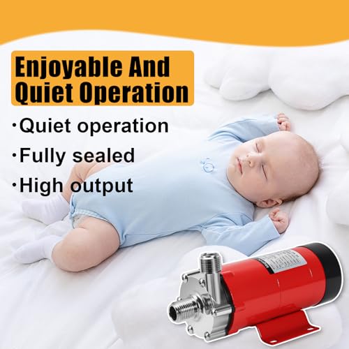 Image of Magnetic Beer Pump Wort Pump for Brewing, 304 Food Grade Stainless Steel Head Brew Pump Magnetic Drive Pump with Inline Switch & 1 /2 inch NPT Thread (Red)