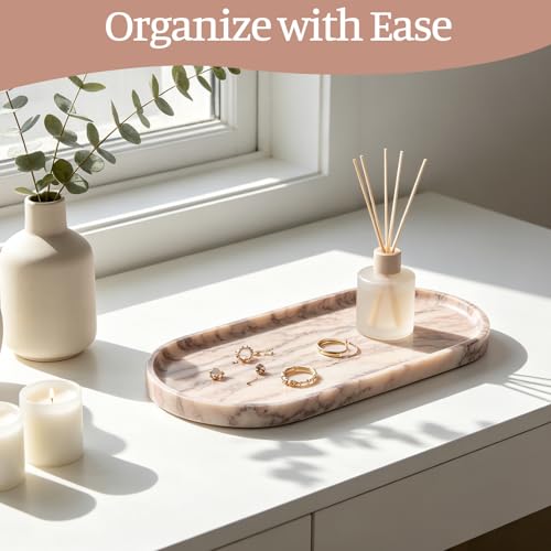 Image of Koville Natural Marble Tray, 12 inchx6 inch Decorative Tray for Countertop, Catchall for Perfume, Candles, Jewelry Dish Moca Jade