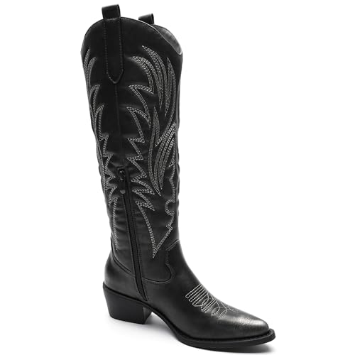Image of GLOBALWIN Women's The Western Cowboy Cowgirl Embroidered Knee High Boots