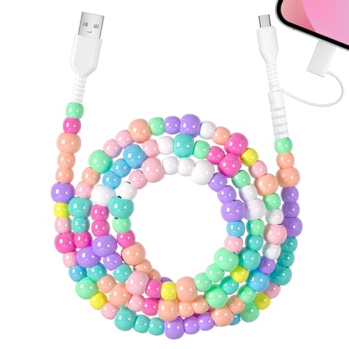 WESADN USB C Cable for iPhone Charging Cord 2 in 1 Multi Charging Cable Candy Color Beads Phone Cable USB A to Type C Cord 3.3FT MFi Certified Fast Charger Cords for iPhone 17 16 15 Pro Max, Colored