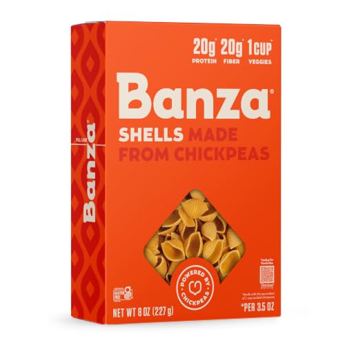 Banza Shells Pasta from Chickpeas - Gluten Free, High Protein, and Lower Carb Protein Shells Chickpea Pasta - 8oz