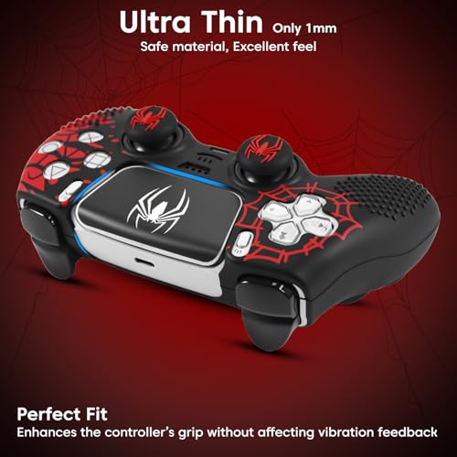 Image of Sounce Anti-Slip Silicone Controller Accessory Compatible with PS5 DualSense Controller Non-Slip Case with Thumb Grip Caps Touch Pad Sticker and Wrap Cover Stickers Pack of 2 (Red Black, Black White)