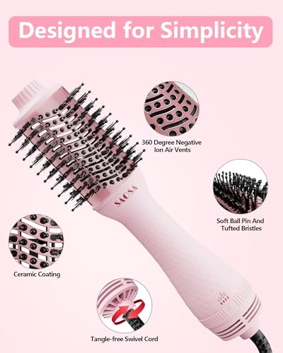 SAOSA Hair Dryer Brush Blow Dryer Brush in One, 4 in 1 Hot Air Brush & Volumizer with Negative Ion Anti-frizz Ceramic Titanium Barrel, UK Plug - Image 3