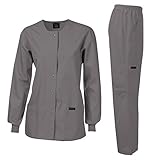 Dagacci Medical Uniform Original Fit Crew Round Neck Warm-Up Jacket Set Pewter M