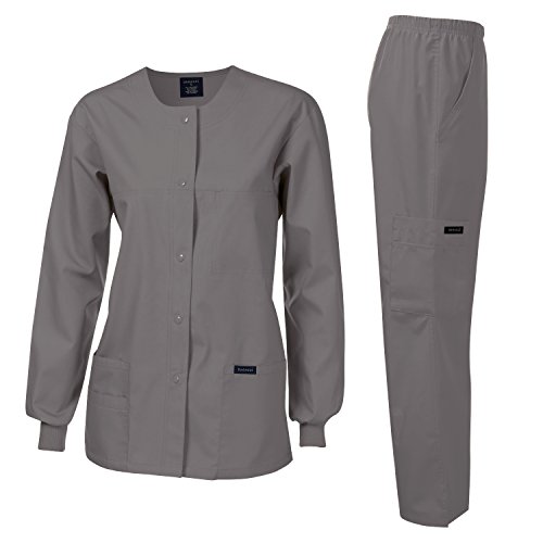 Dagacci Medical Uniform Original Fit Crew Round Neck Warm-Up Jacket Set Pewter M