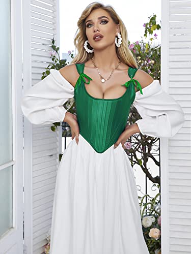 Image of Dreay Womens Vintage Asymmetrical Hem Overbust Corset Tie Front Lace-up Back Bustier Shapewear Top