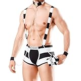 PURFUN Mens Sexy Lingerie Set Role Play Prison-Inmates Uniform Bar Night Club Cosplay Party Costume Outfit Suspender Underwear