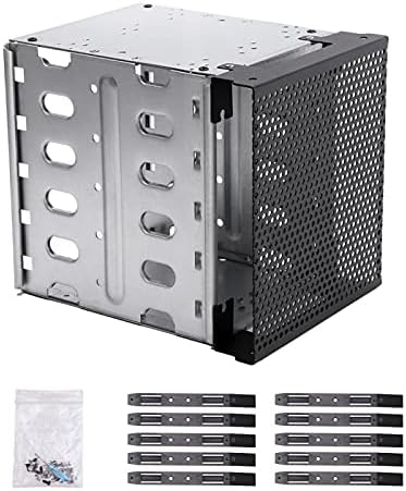 5.25inch To 5X 3.5 Stainless Steel Hard Drive Cage with Fan Space, Hard Drive Cage Adapter Rack Bracket(silver)