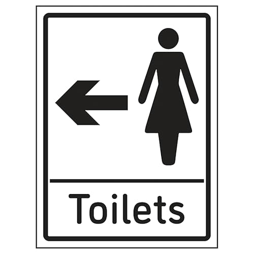 V Safety Womens Toilets Arrow Left 150 x 200 mm - 2mm Super-Tough Rigid Plastic Safety Sign