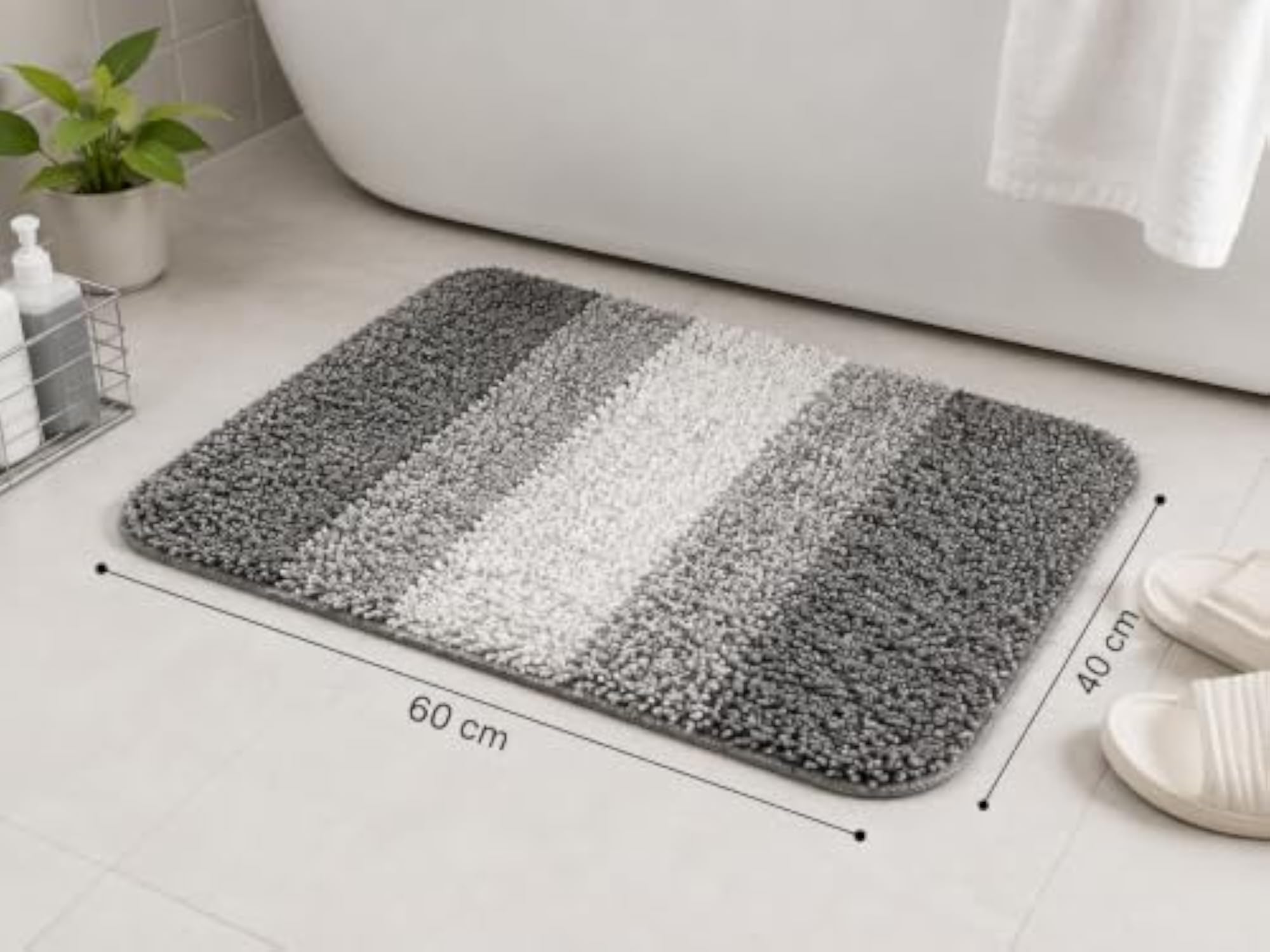Gray Gradient Microfiber Bath Mat, 60x40 cm, Non-Slip