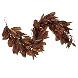 Brown Magnolia Leaf Garland, 72-Inch Artificial for Christmas Decor, Fall Mantel, Staircase, Indoor Outdoor Seasonal Décor (1 Pcs)