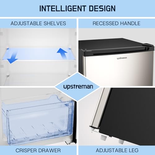Upstreman 7.0 Cu.Ft Upright Freezer, Large Capacity Stand Up Freezers with 5 Adjustable Shelves, Convertible Refrigerator/Freezer, Reversible Door for Home, Basement, Apartment (Stainless) - Thumbnail 5