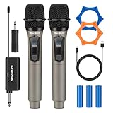 NEW BAXS Wireless Microphones,Dual Karaoke Microphone System,Microfonos Inalambricos with Rechargeable Receiver, Cordless Dynamic Mic Set for Singing, Wedding, DJ, Party, Speech,Micro Matte Gray