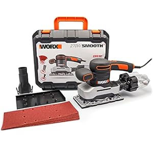 Worx WX642.1 Vlakschuurmachine – Elektrisch professioneel schuurgereedschap met 270W – Incl. schuurpapier & koffer…