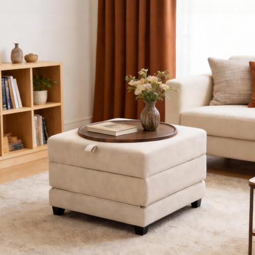 CoVibrant 3-in-1 Convertible Folding Ottoman Sleeper Bed Full-Length Lounger Sofa Bed with Pillow & Tray Linen Fabric Floor Mattress for Small Spaces Living Room Guest Room Beige