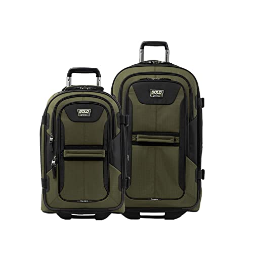 Image of Travelpro Unisex-Adult Bold Softside Expandable Rollaboard Upright Luggage (Olive /Black, 2-Piece Set (22 /28))