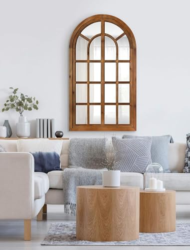 Image of JL Home Decor Arch Decorative Wall Mirror Frame | Carved in Solid Hard Wood | Vintage for Bedroom | Dining Room | Living Room | Wall Decor | 95X55cms (White)