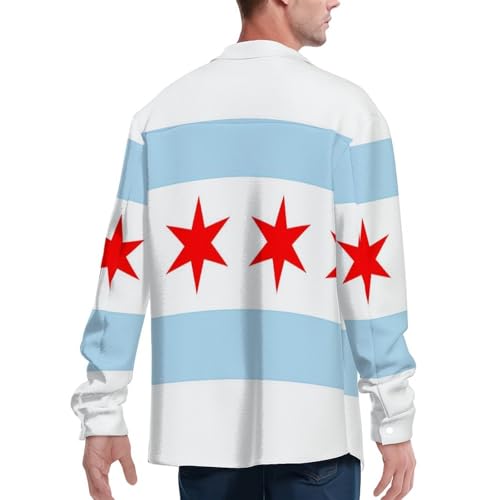 Chicago Flag Double Flap Pocket Patchwork Jacket,Casual Outdoor Work Wear for Men2