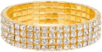 Four Tier Swarovski Element Stretch Clear Crystal Bracelet in Gold